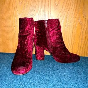 JustFab Deep Red Velvet Heeled Boots